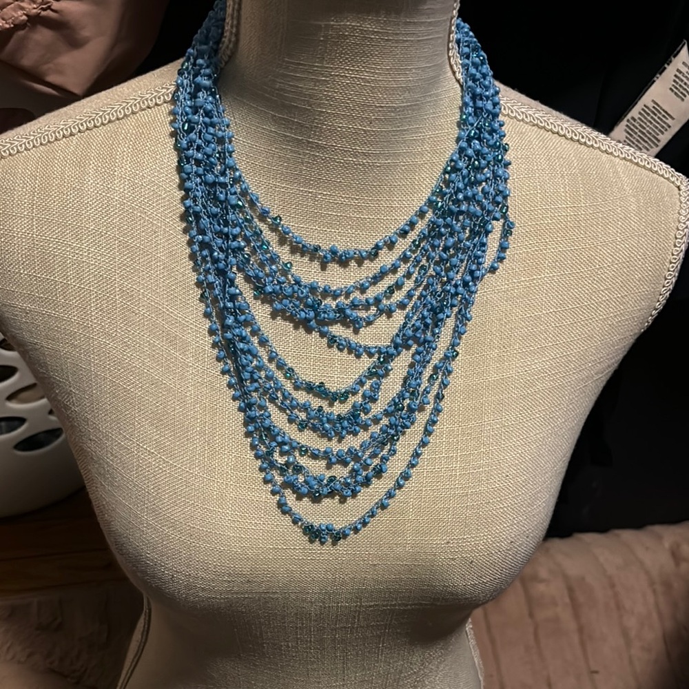 Chic Blue Beaded Necklace